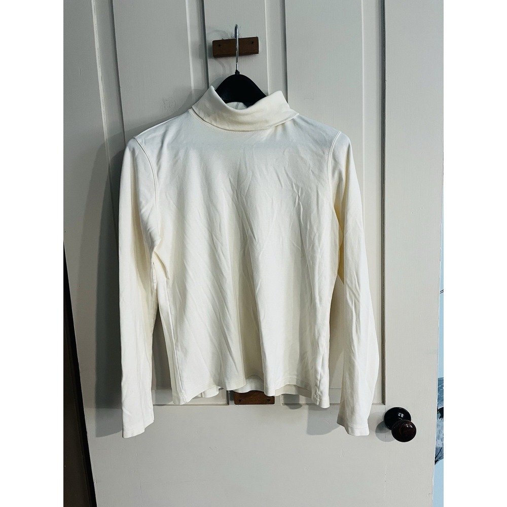 White Stag Womens Off Ivory Cotton Long Sleeve Turtleneck Sz Medium